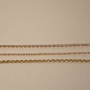 3 gold tone tennis bracelets clear rhinestones 9"